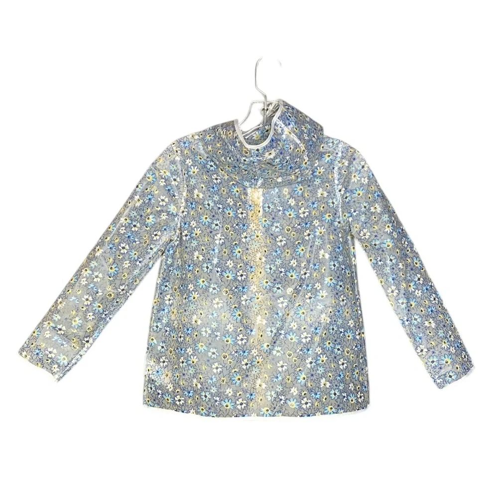 Tahari Girl Clear Blue and Yellow Floral Raincoat Girl's 7/8 - Picture 2 of 6